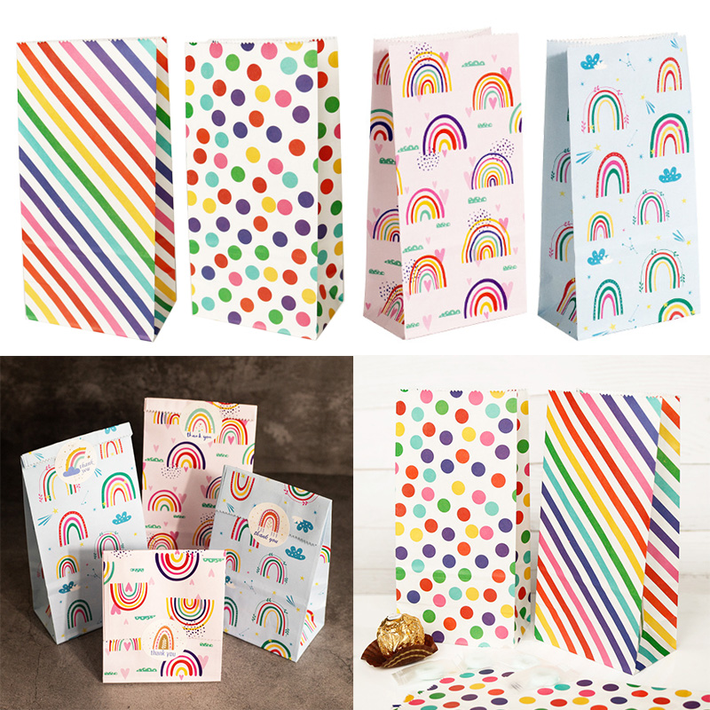 Wedding Favor Box - Küçük Kağıt Torbalar Gökkuşağı Baskılı Şeker