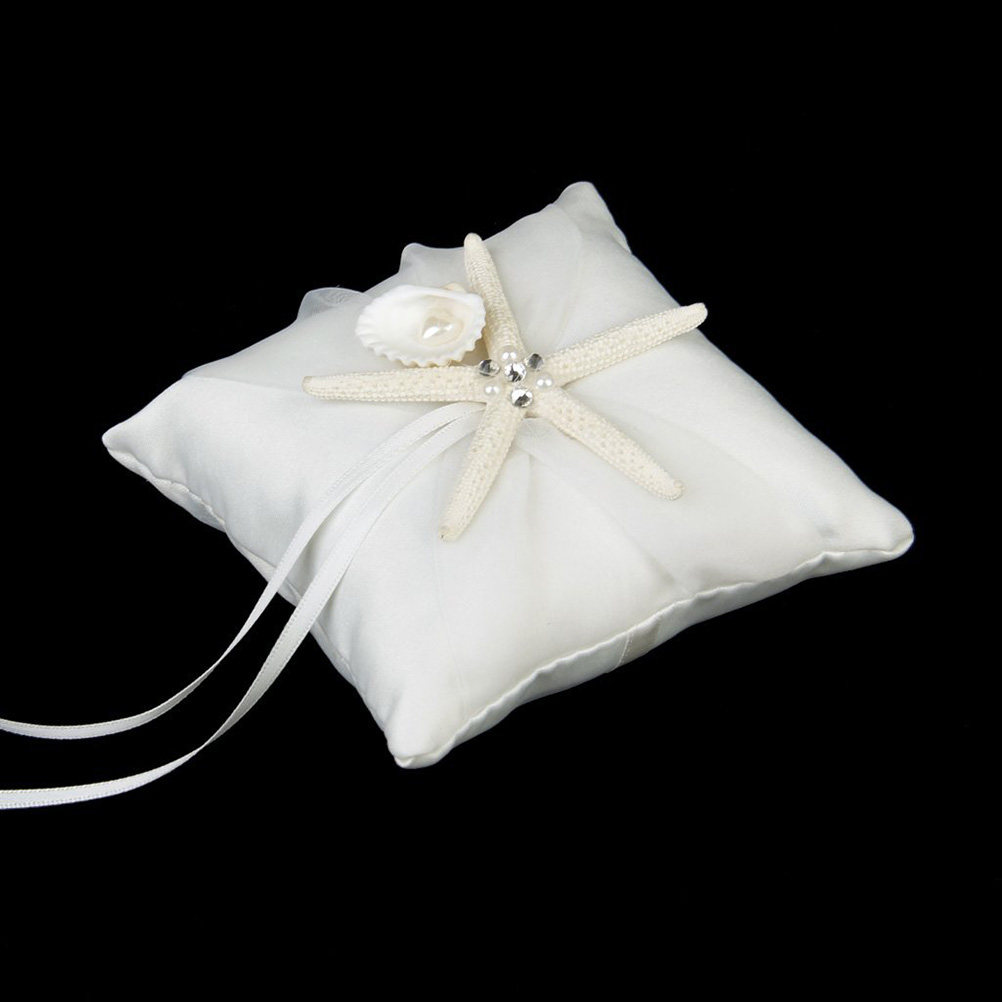 Ring Bearer Pillow - Plaj Düğün Yüzük Yastığı Beyaz 10x10cm